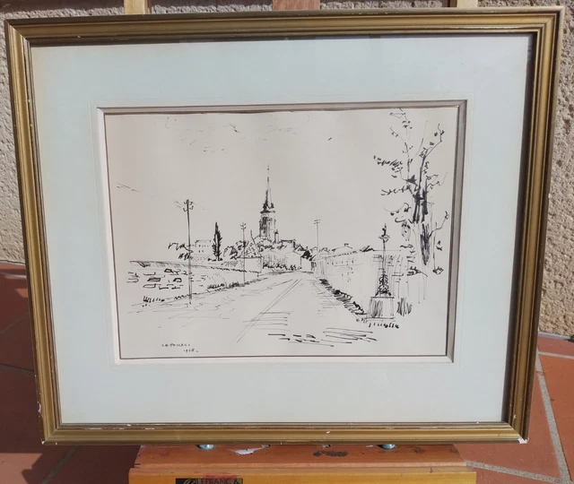 Aquarelle Originale Encadrée - Blanchland - Scène De Village Par Ken Armstrong 1993