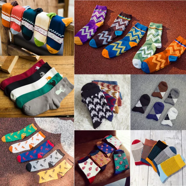 5 Pairs Casual Cotton Socks Design Multi-Color Fashion Dress Men's Women's Socks