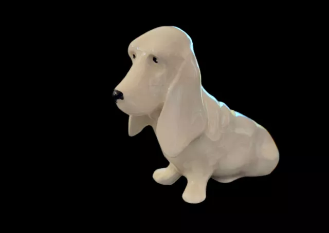 Basset Hound Figurine White Bisque Porcelain