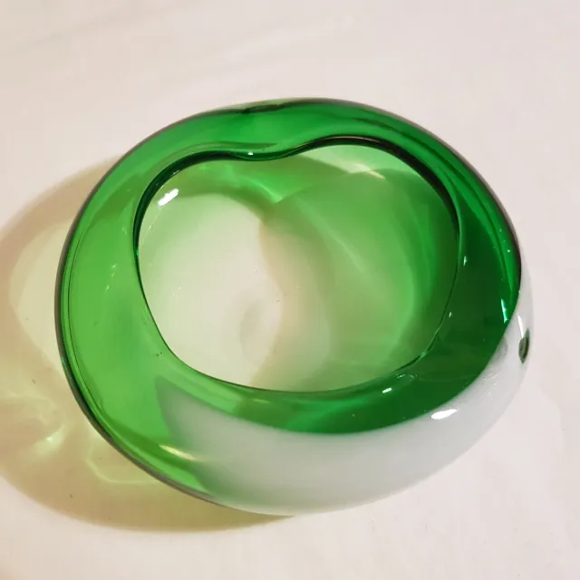 Murano art glass ashtray bowl VTG mid century MCM green hand blown 13cm Italy