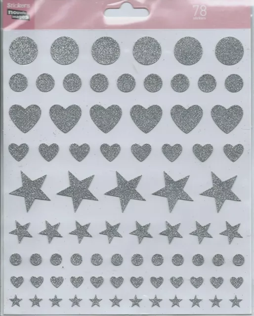 Stickers 3D formes paillettes couleur argentée planche 20 cm x 15cm