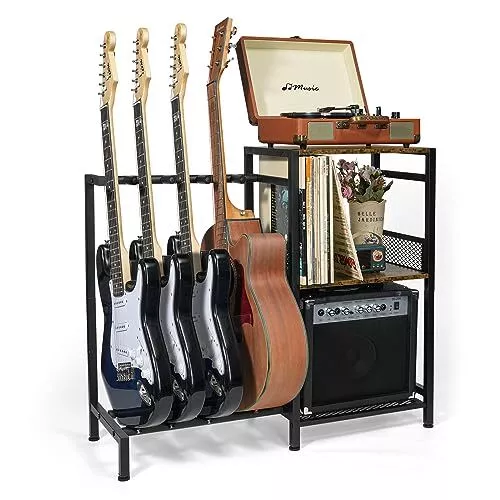 Soporte para guitarra ikkle varias guitarras con soporte para gabinete de almacenamiento de discos de vinilo,