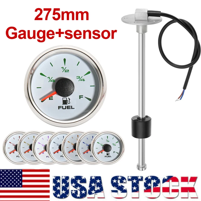 52mm Boat Fuel Level Gauge Meter 0-190ohms & 275mm Fuel Level Sensor Sender Unit
