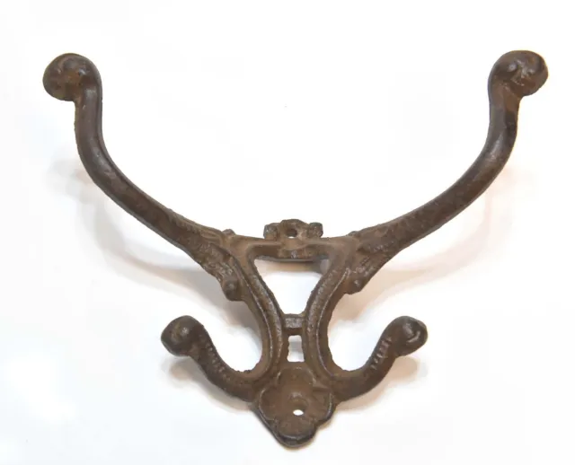 Large Victorian Style  Cast Iron Wall Mount Hat / Coat Hook 4 Prong 2