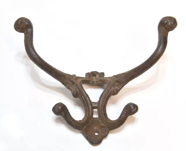 Large Victorian Style  Cast Iron Wall Mount Hat / Coat Hook 4 Prong 2