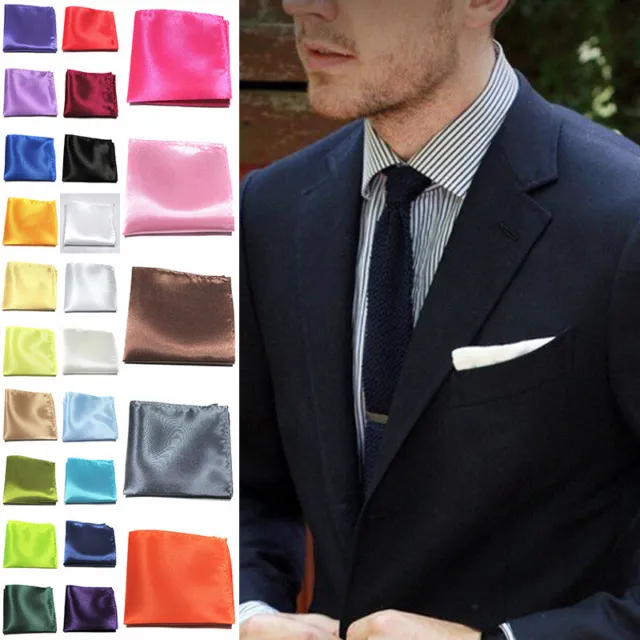 Men Silk Satin Pocket Square Hankerchief Hanky Solid Colour Wedding Party GiftX1