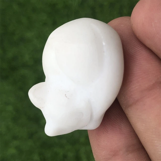 1.2"Aura White jade Sleeping Cat Crystal Carving Stone Healing Reiki Quartz 1pcs