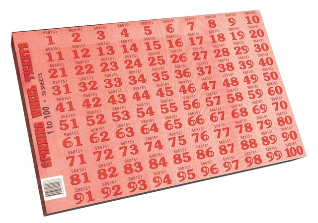 CHOCOLATE SPINNING WHEEL Raffle Tickets 1 - 100 Numbers 5 Colours 50 ...