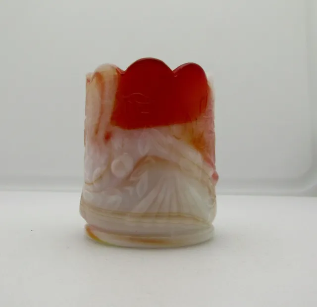 L.G. Wright Glass Red & White Slag Hanging Cherry Pattern Toothpick Holder