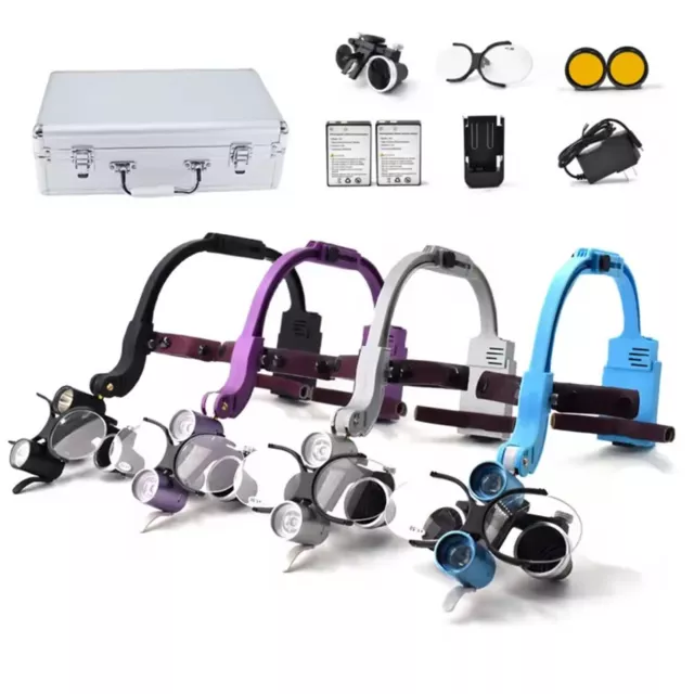 2.5X Dental Headband Medical Binocular Loupes with 5W Dual LED Headlight 4 Color