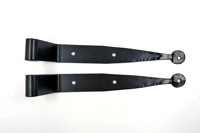 Pair of 12” 'Penny' Strap Hinges USA Made Blacksmith Hand-Forged w/ 2" Offset