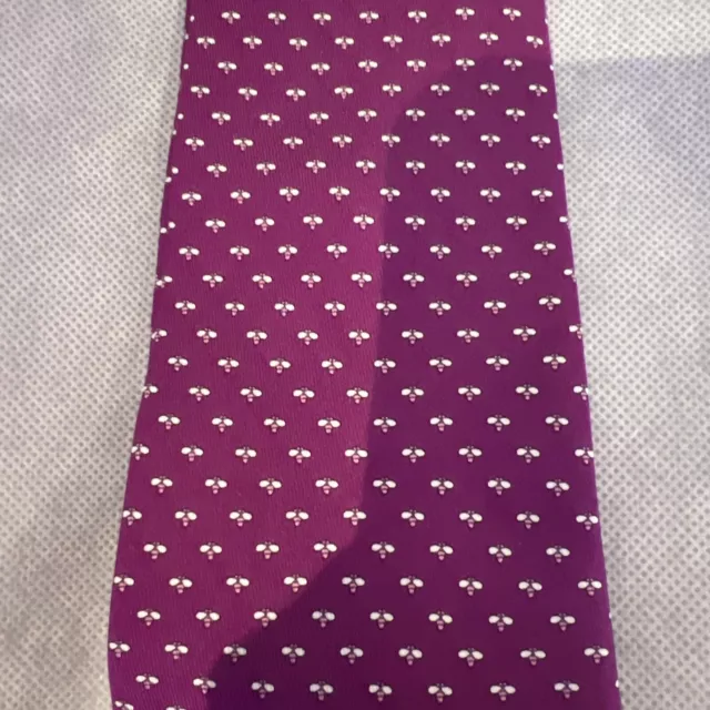 SALVATORE FERRAGAMO TIE 60” Micro Bee 100% Silk Necktie Magenta 2