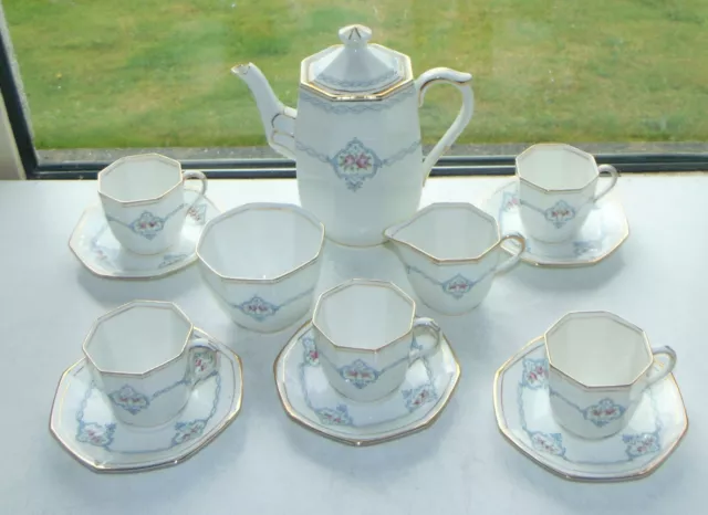 JH Middleton Delphine China Art Deco 1930s 13 PC Coffee Set Cups Saucers Sugar