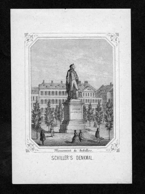 1850 - Frankfurt Main Schiller-Denkmal Lithographie