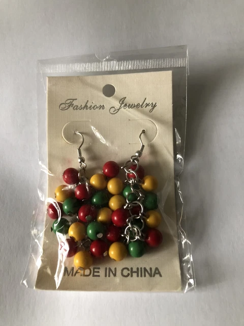 Lion Of Judah~Selassie~Rasta~Irie~Jamaica~Marley~Red,Gold,Green~Earrings-New