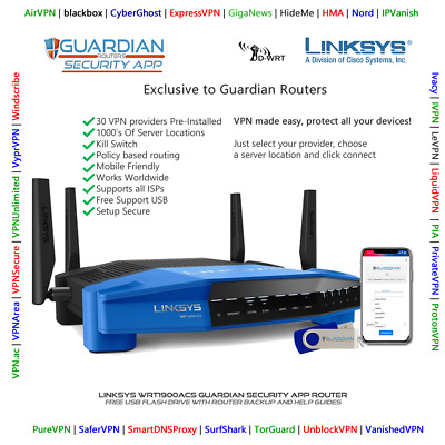 Linksys WRT1900ACS VPN Router Guardian Router App 30 providers 1000's of servers