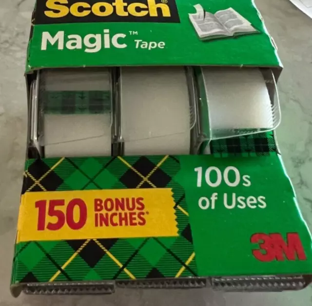 Scotch Invisible Matte Finish Magic Tape 3 rolls with Dispensers 3/4 " x 350"