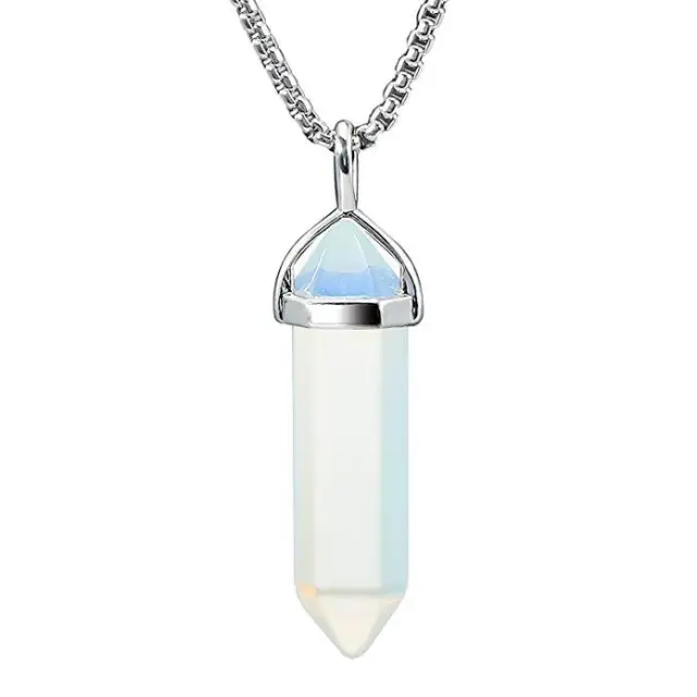Natural Stone Hexagonal Pendant Necklace Healing Crystal Quartz Chakra Jewelry