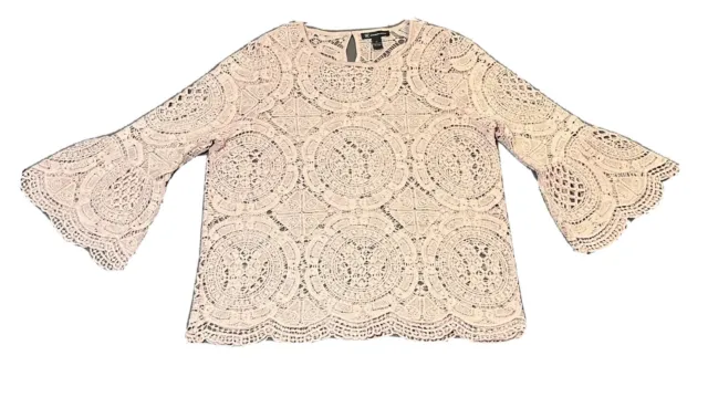 INC International Concepts XL Blush Crochet Boho Peasant Blouse Fairy Sleeves