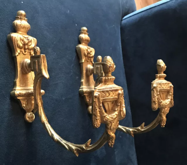 Pair Of Antique French Gilt Solid Brass Curtain Tie Backs