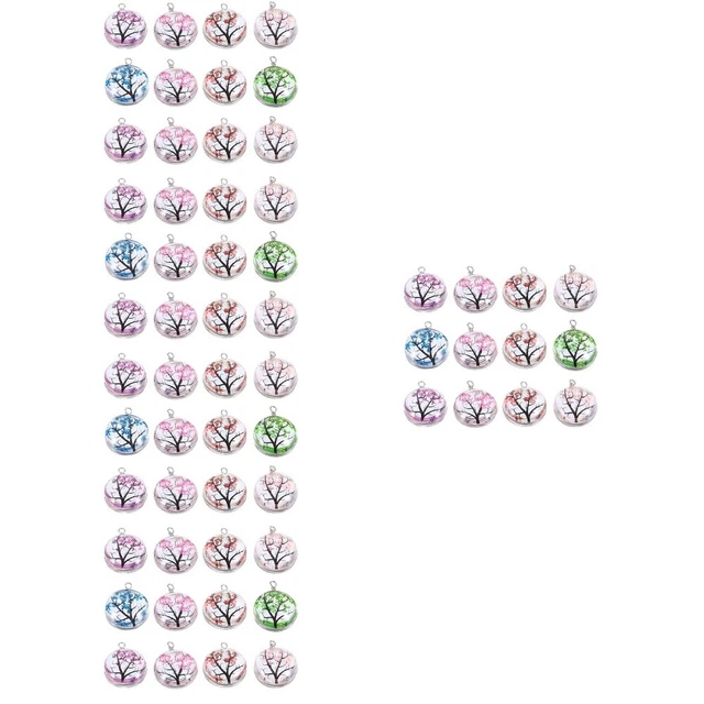 60 Pcs Pressed Flower Charm Water Drop Glass Beads Macrame Decor Bags