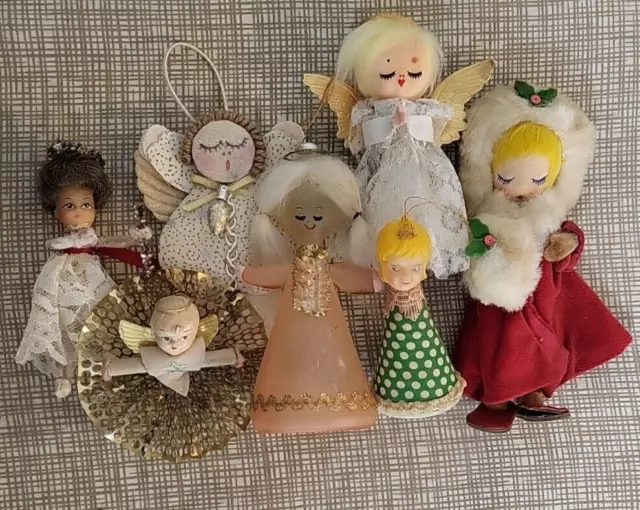 Vintage Lot Of Christmas Girl Angel Ornaments+Feather Angel Wing~1950S-60S~Japan