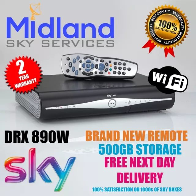 Sky Plus +Hd Box Amstrad Drx890W & Remote Control **500Gb****Grade B*****