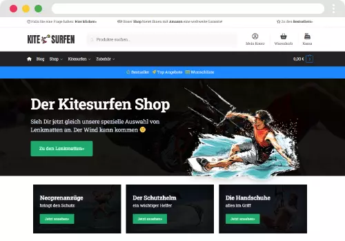 Keitesurfen- Shop Amazon Affiliate Shop über Keitesurfen und Zubehöhr
