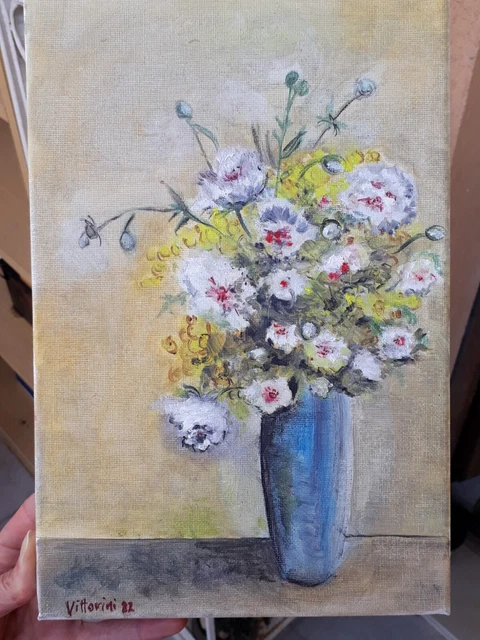 Quadro olio dipinto su tela " fiori in vaso" natura morta firmato 20x30