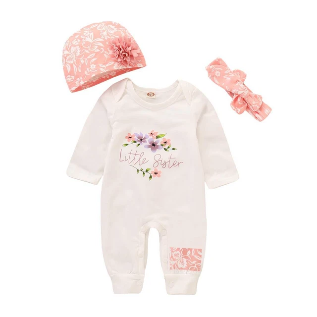 Set tuta cappello fascia per bambine neonate LITTLE SISTER abbigliamento vestiti 5
