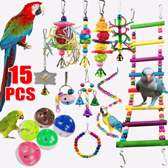 15 Pcs Vogelspielzeug Papageienspielzeug Schaukel Hängende Glocke Wellensittich