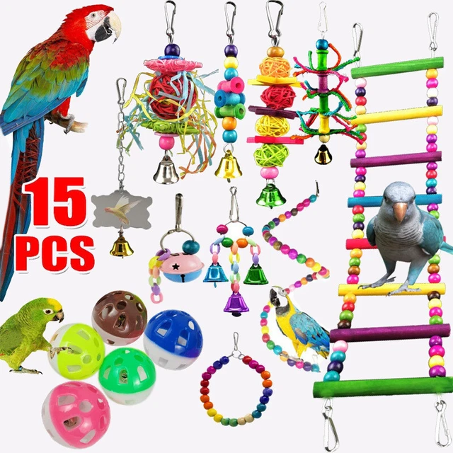 15 Pcs Vogelspielzeug Papageienspielzeug Schaukel Hängende Glocke Wellensittich