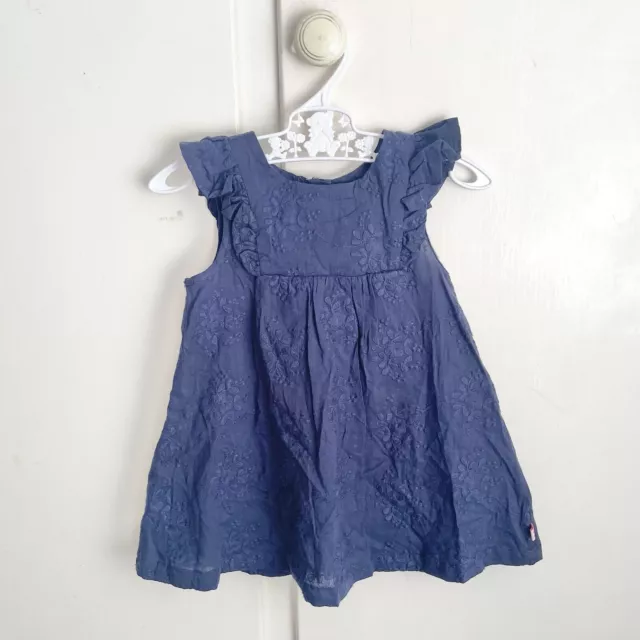 Bebe by Minihaha baby girls embroidered dress navy blue summer size 0 6-9 months