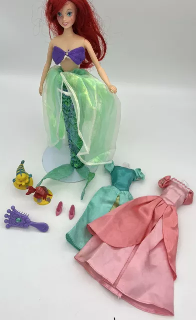 Disney Little Mermaid Ariel Doll 12" & 2 Dresses Flounder Sebastian Crab Set