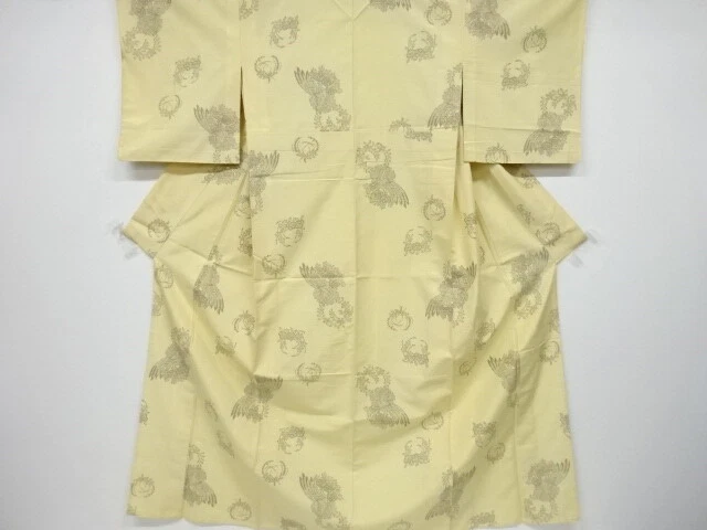 6516408: Japanese Kimono / Antique Hitoe Kimono / Tsumugi / Woven Flower Roundel