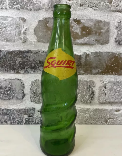 Vintage Squirt Green Swirled Glass Soda 12 fl oz ( 1 pint ) Bottle 12 Inch Tall