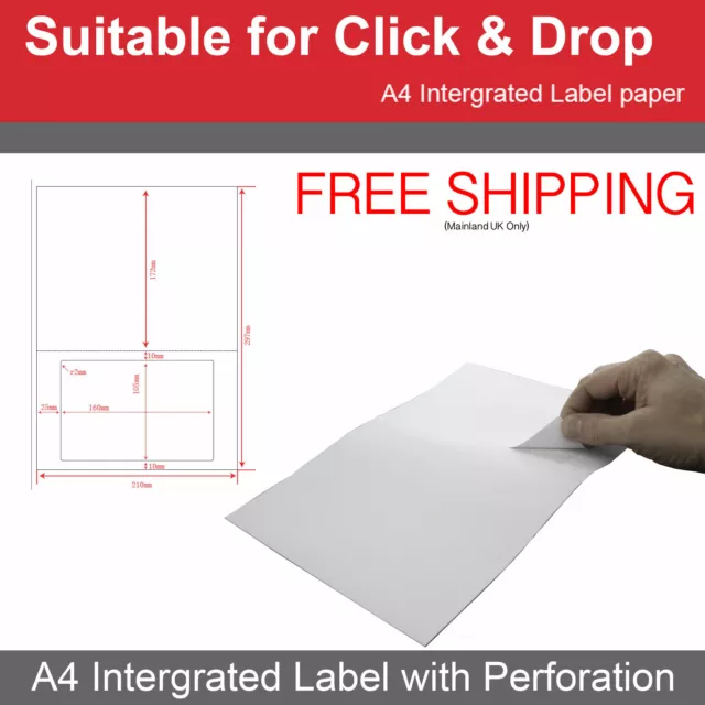 Royal Mail Click & Drop Integrated Labels Invoice A4 Sheet Paper S19 105mmx160mm