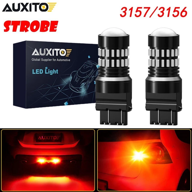 AUXITO 3157 3047 3057 3156 LED Brake Tail Stop Light Red Strobe Flash Canbus EON