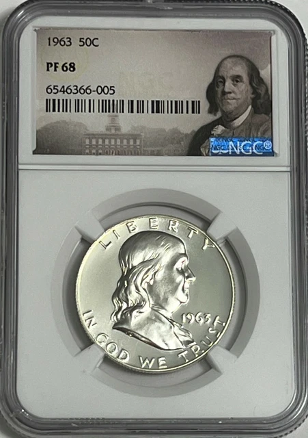 1963 NGC PF68 PROOF BEN FRANKLIN HALF DOLLAR 50c 90% SILVER WHITE COINS PORTRAIT