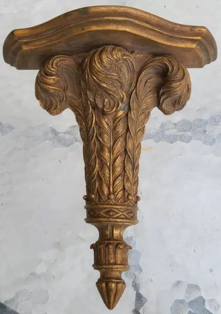 Amazing Antique Carved Wood Sconce Shelf – INCREDIBLE DETAIL – VGC – GOLD FINISH
