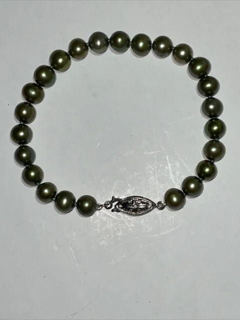 Tahitian Freshwater Pearl Bracelet925 Sterling 8/8.5 Pistachio
