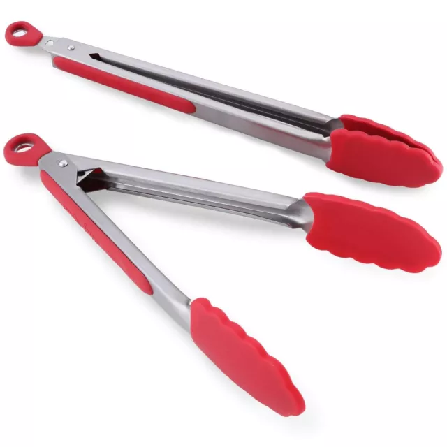 Food Tongs Set of 2 Sizes- Premium Quality Heat Resistant Cooking BBQ Salad Meat