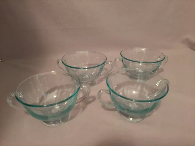 Vintage Fostoria Fairfax Azure Blue Depression Glass Bouillon Cups, Lot of 4