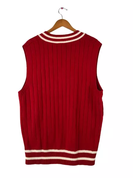 Vtg Ralph Lauren Polo Mens Cricket Tennis Cable Knit V Neck Sweater Vest 3XL Red 2