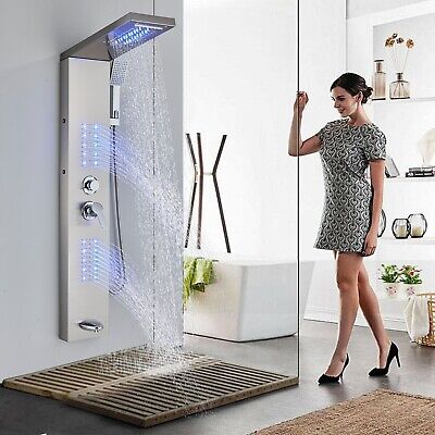 Panel de ducha LED de acero inoxidable torre masaje corporal chorros sistema lluvia y cascada