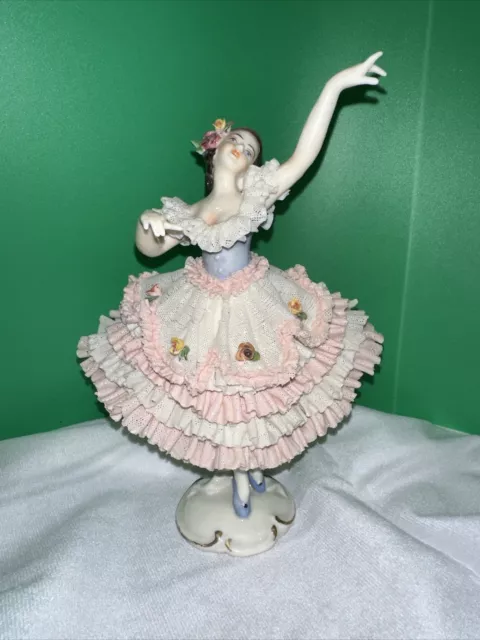 DRESDEN PORCELAIN LACE figurine Ballerina Dancer Germany Vintage ...