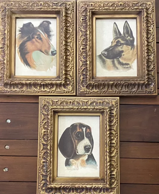 Set of 3 Sharon Blaine 5” X 7” Collie, Beagle & German Shepherd Dogs Signed