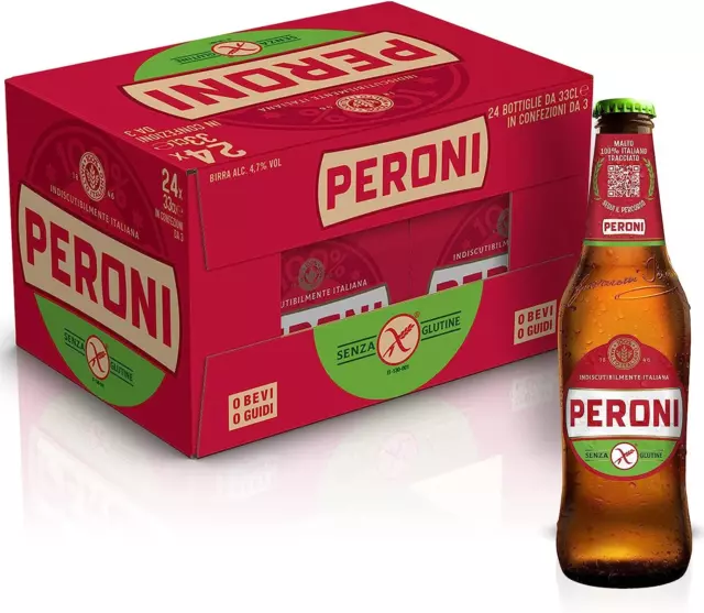 Birra Peroni Senza Glutine, Cartone con 24 Birre in Bottiglia da 33 cl