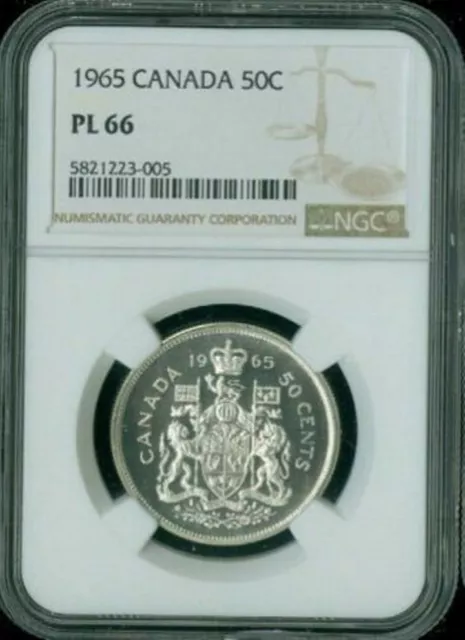 :1965 50C Silver Half Dollar Elizabeth-Ii Canada Km# 63 Ngc Pl-66 Highest-Grades