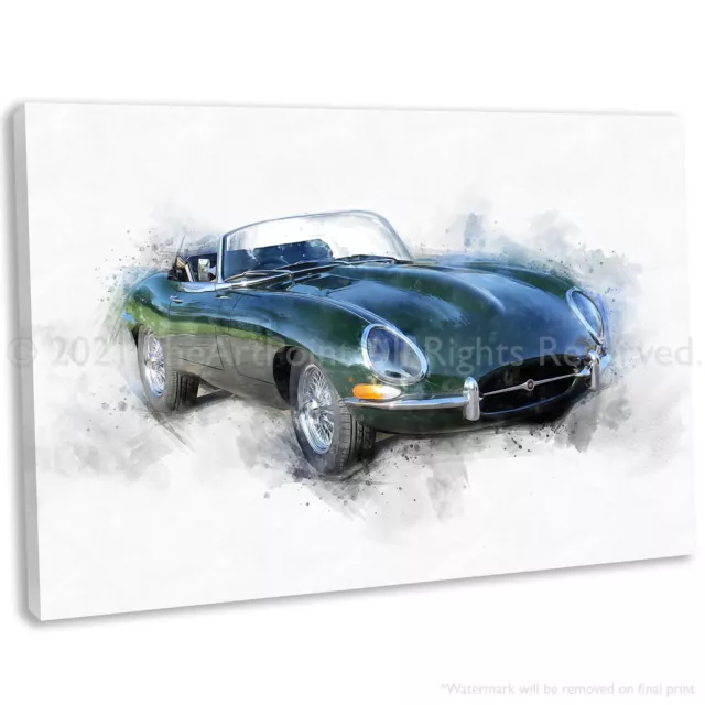 Jaguar E-type Canvas Wall Art Print Classic Car Painting Framed Picture